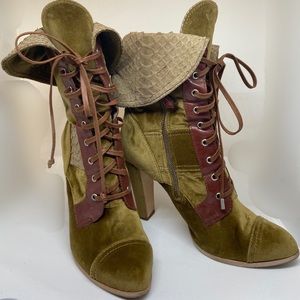 Reed Krakoff Velvet, Leather and Snakeskin Boots